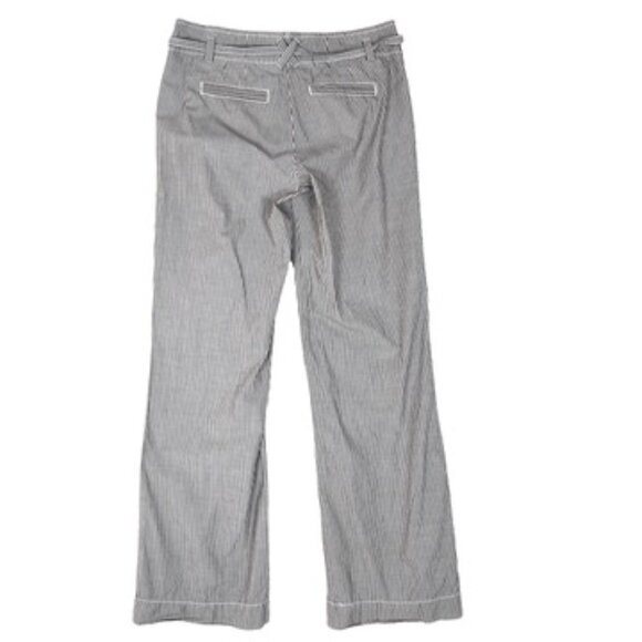 J Crew City Fit Pants Sz  0 Brown Cream Pinstripe Wide Leg Preppy Waist Tie - Picture 2 of 8